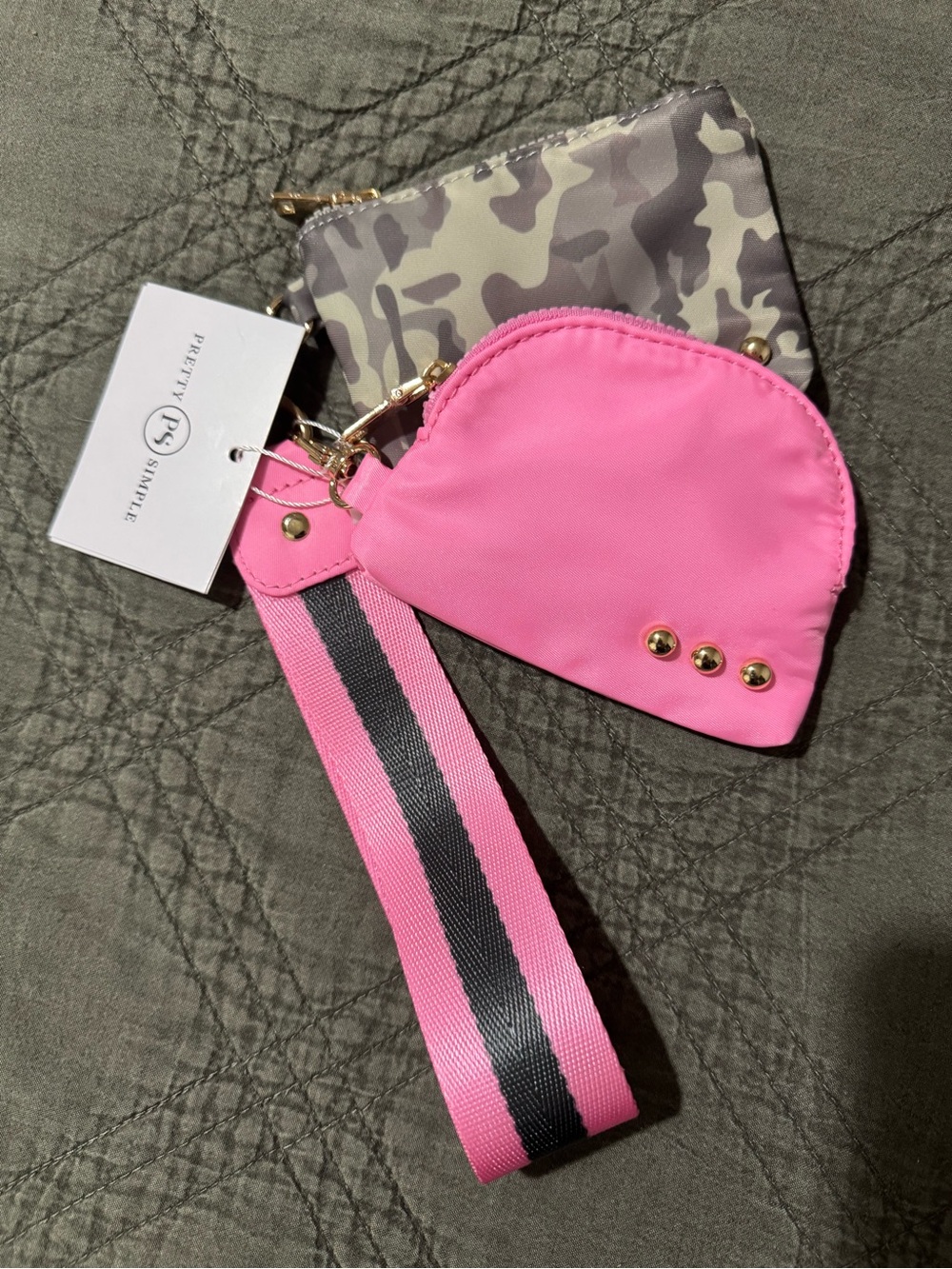 Pretty simple Pink and  camo Wristlet